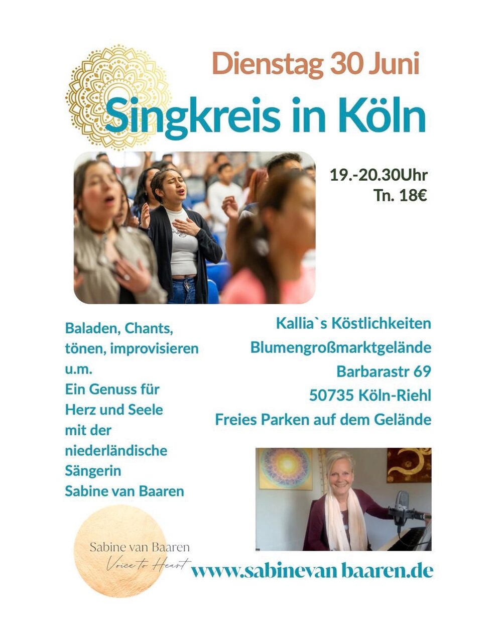 Plakat des Singkreises in Köln mit Sabine van Baaren